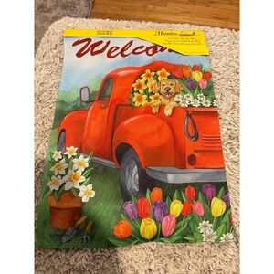 Meadow Creek Garden Flag Unisex OS Multicolor New Puppy Red Truck Floral Welcome